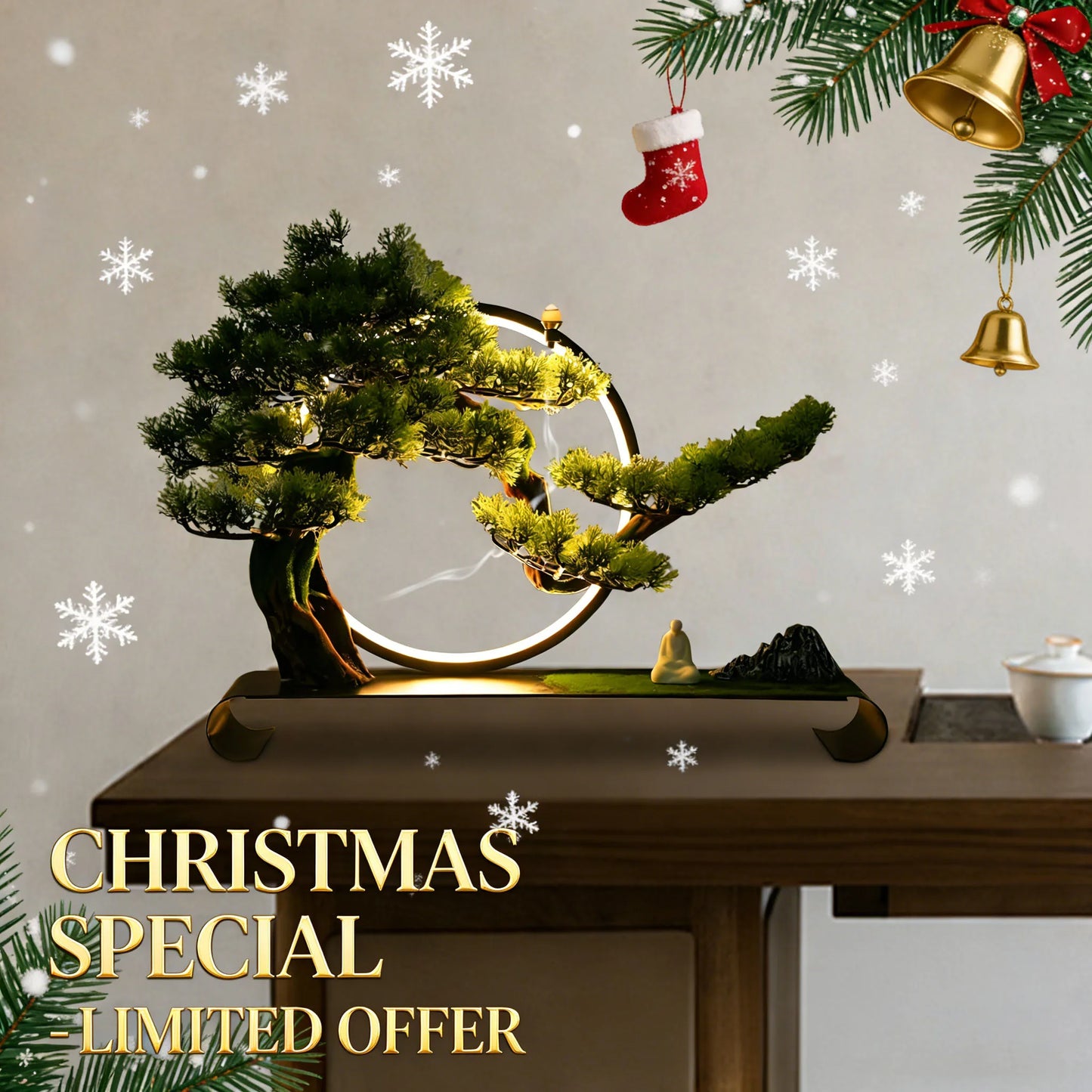 Ceramic Zen Bonsai Incense Burner With LED Halo USB Decor
