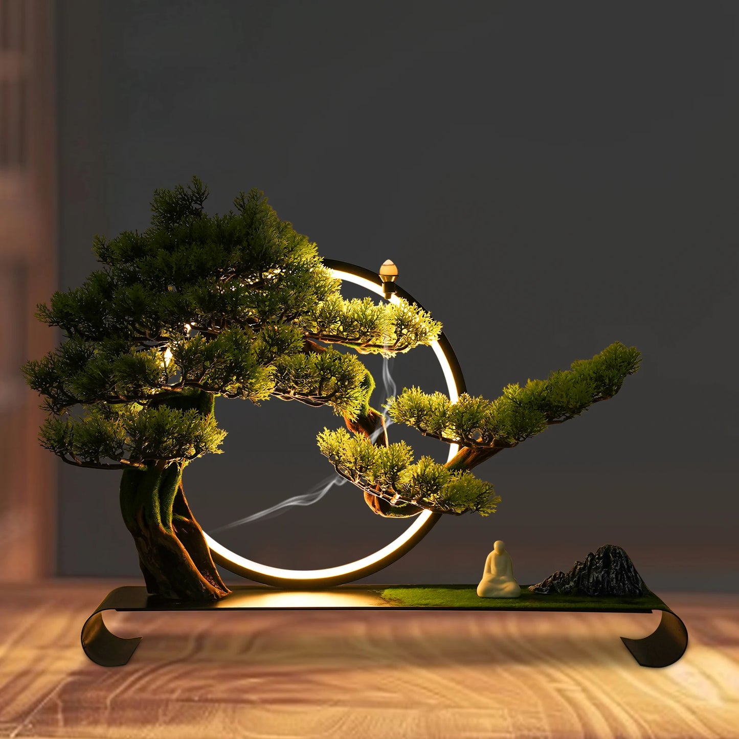 Ceramic Zen Bonsai Incense Burner With LED Halo USB Decor