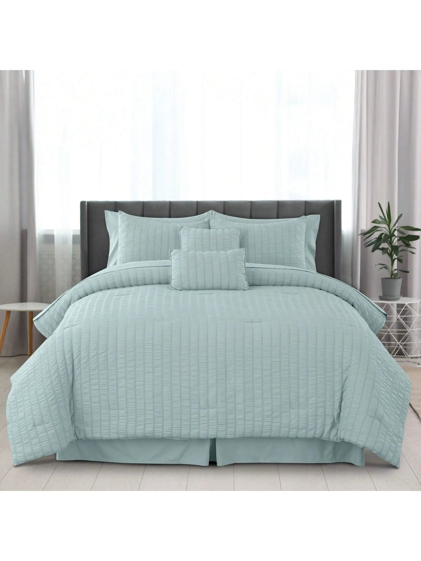 Lux Decor Seersucker Comforter Set Bed in a Bag Sheets