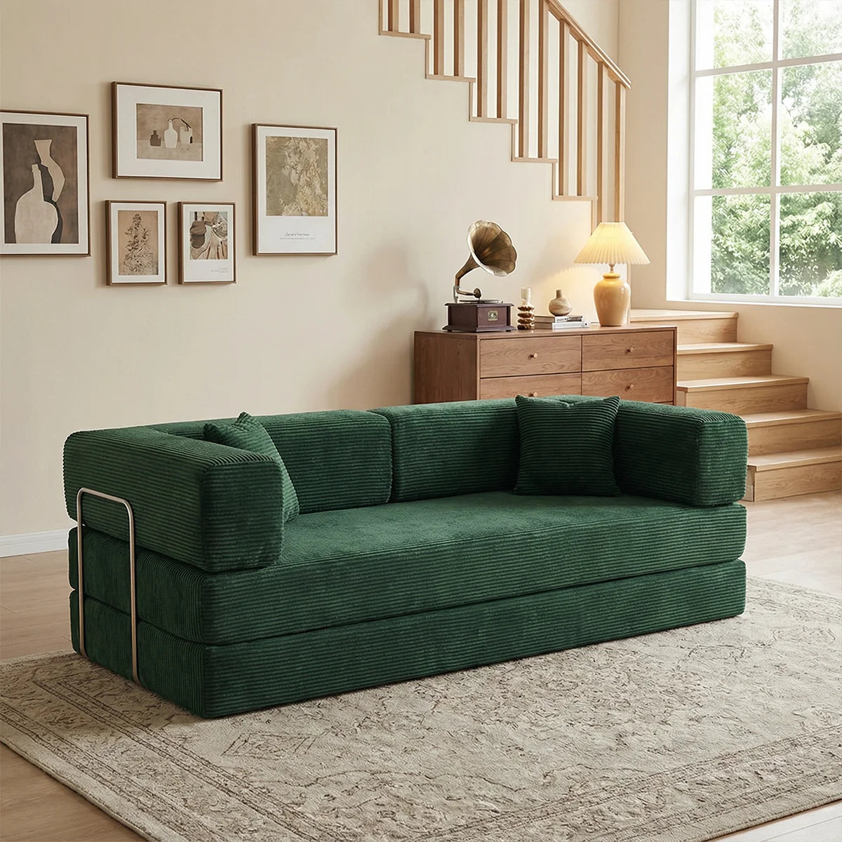 YQzyphyna 4-In-1 Futon Sofa Bed Corduroy Sleeper Loveseat