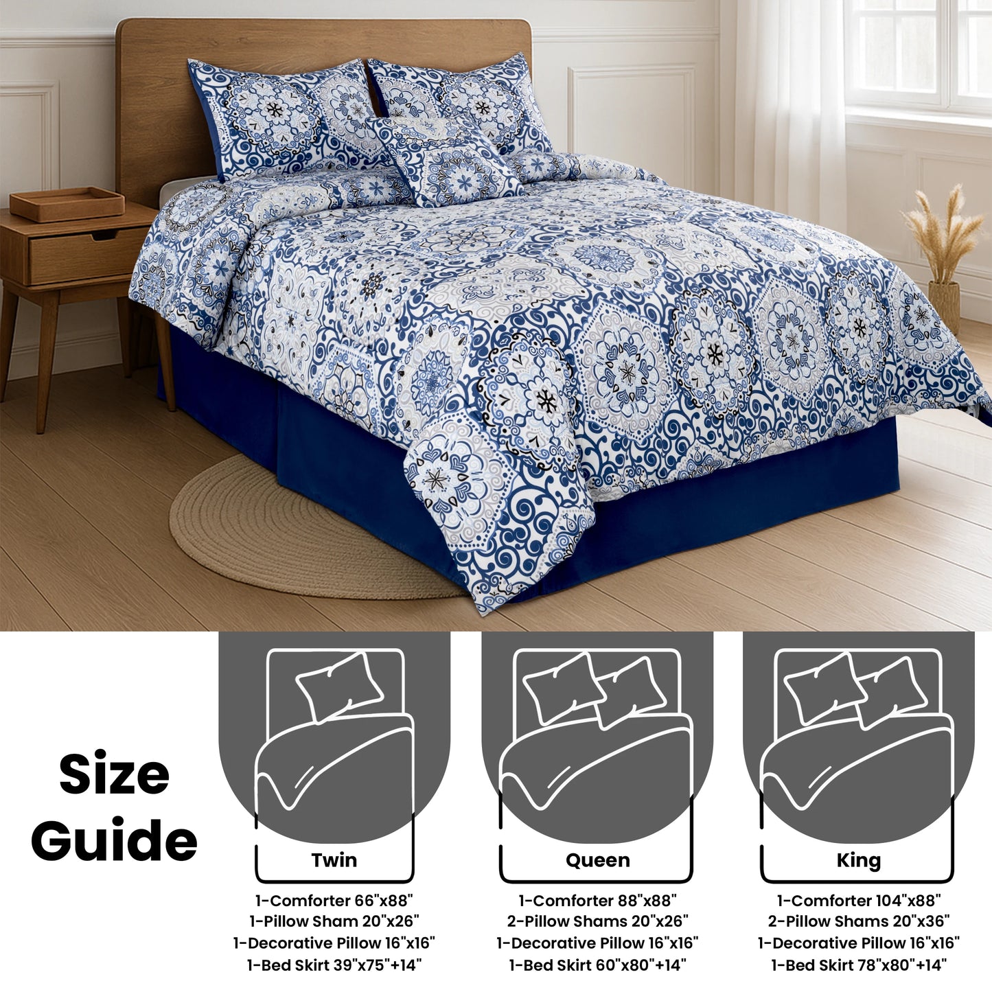 LDC Lux Decor Collection Reversible 5 Piece Comforter Set Bedding