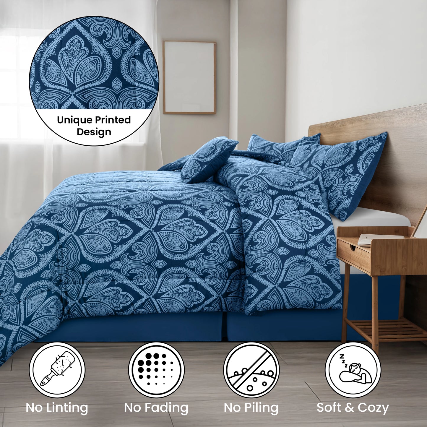 LDC Lux Decor Collection Reversible 5 Piece Comforter Set Bedding