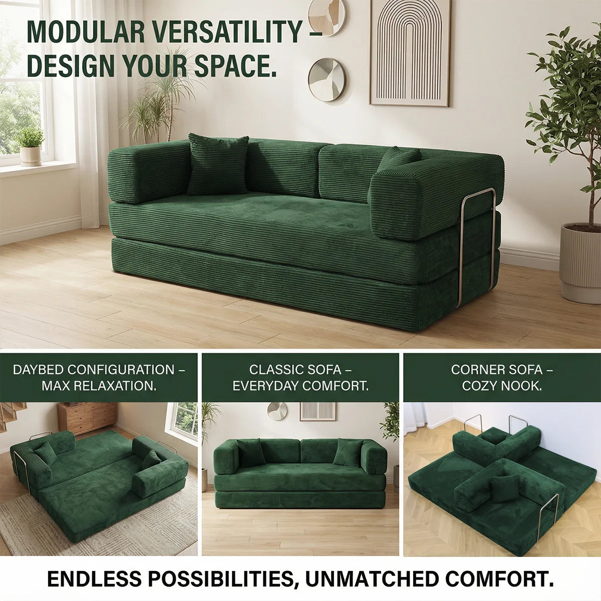 YQzyphyna 4-In-1 Futon Sofa Bed Corduroy Sleeper Loveseat