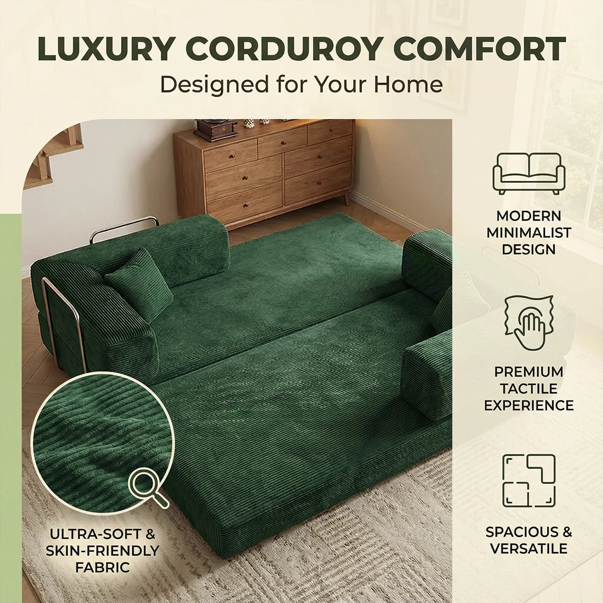 YQzyphyna 4-In-1 Futon Sofa Bed Corduroy Sleeper Loveseat