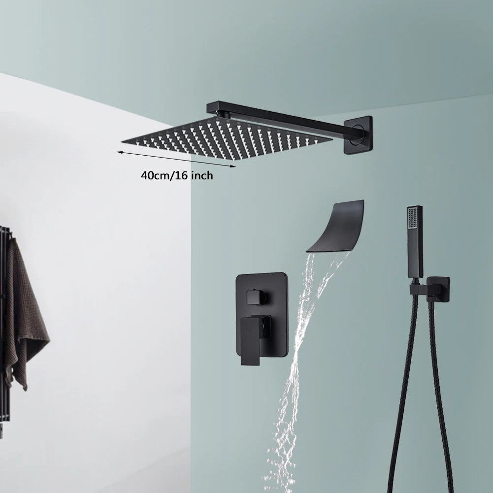 Rozin Wall Mounted Rainfall Shower System With Concealed Mixer Tap