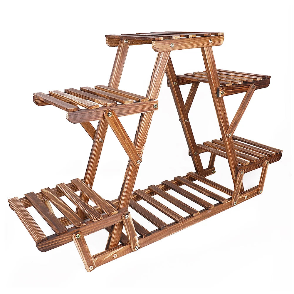 Wisfor 6 Tier Wood Plant Stand Carbonized Triangle Corner Rack