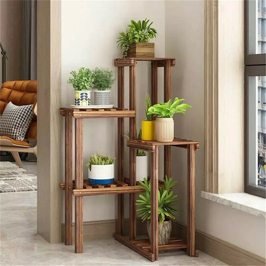 BINGOPAW 6 Tier Wooden Plant Corner Stand Indoor Outdoor Shelf