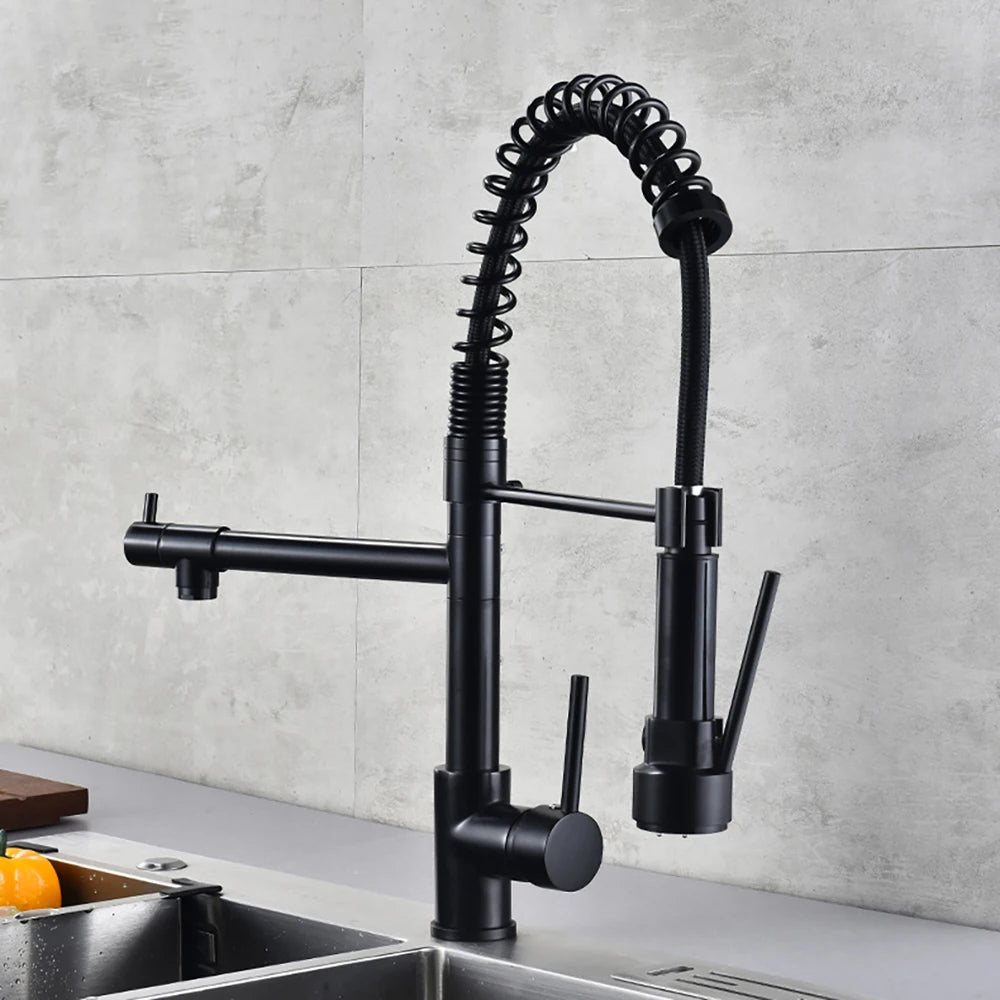 DQOK Dual Handle Pull Down Kitchen Faucet Deck Mounted Water