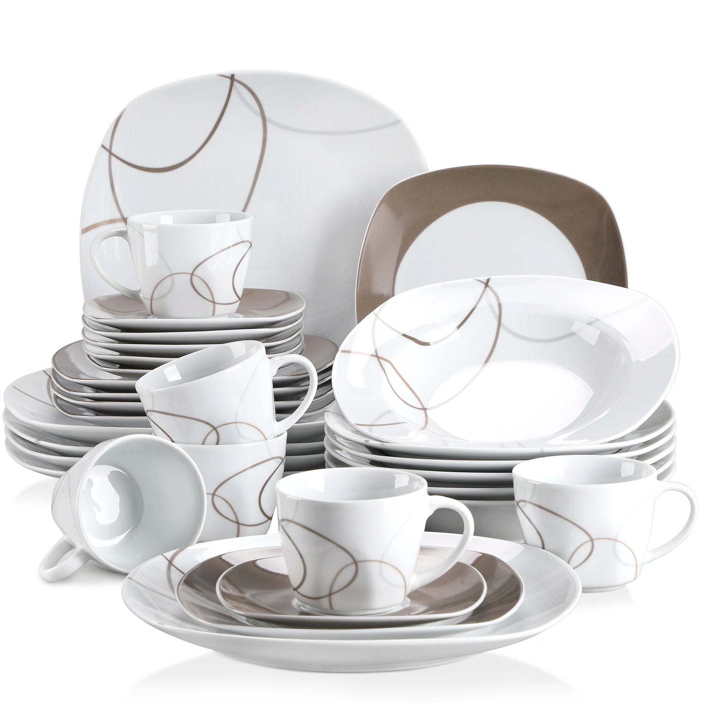 MALACASA 30-Piece Porcelain Dinnerware Set With Plates Cups Saucers