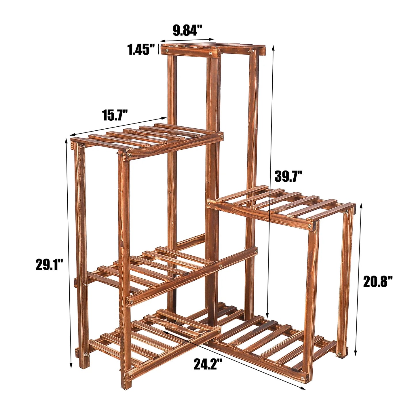 BINGOPAW 6 Tier Wooden Plant Corner Stand Indoor Outdoor Shelf