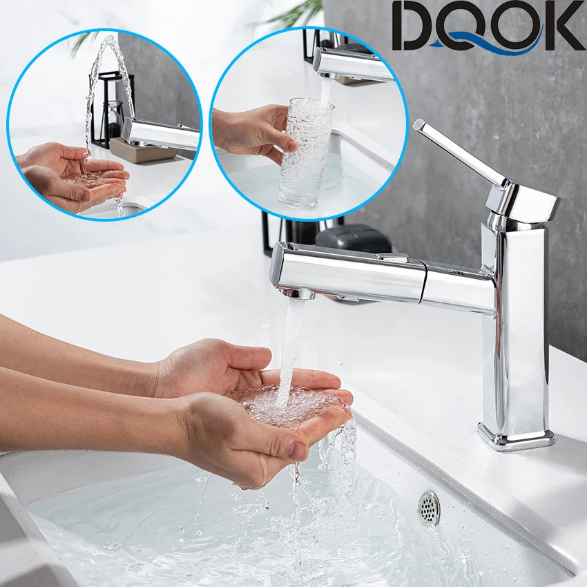 DQOK Modern Pull Out Chrome Brass Bathroom Basin Mixer Faucet