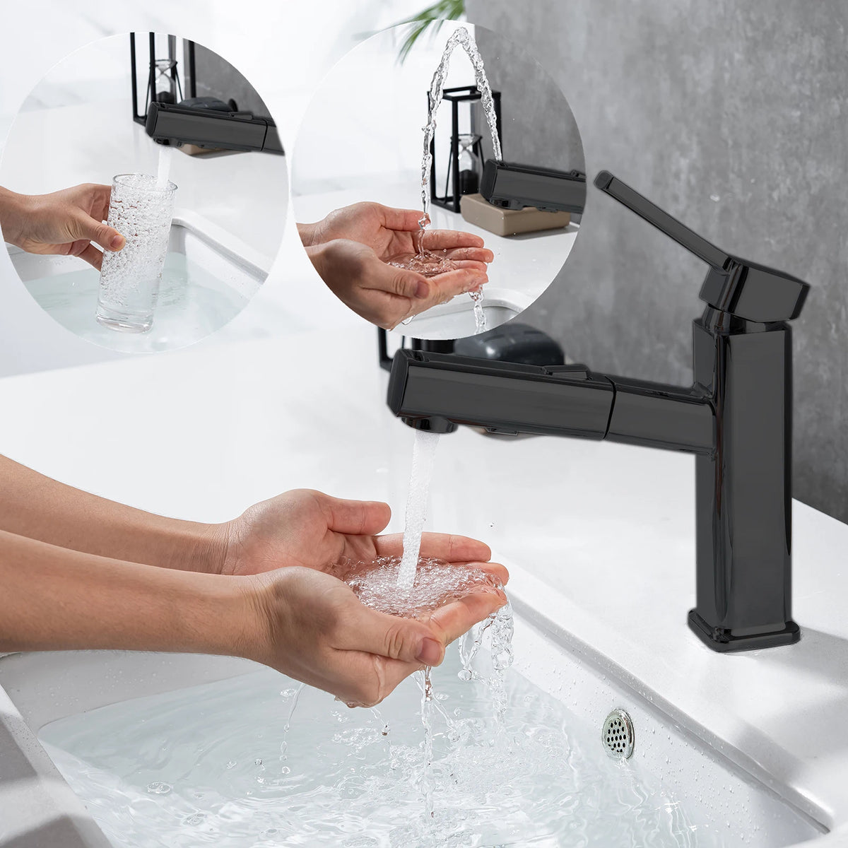 DQOK Modern Pull Out Chrome Brass Bathroom Basin Mixer Faucet