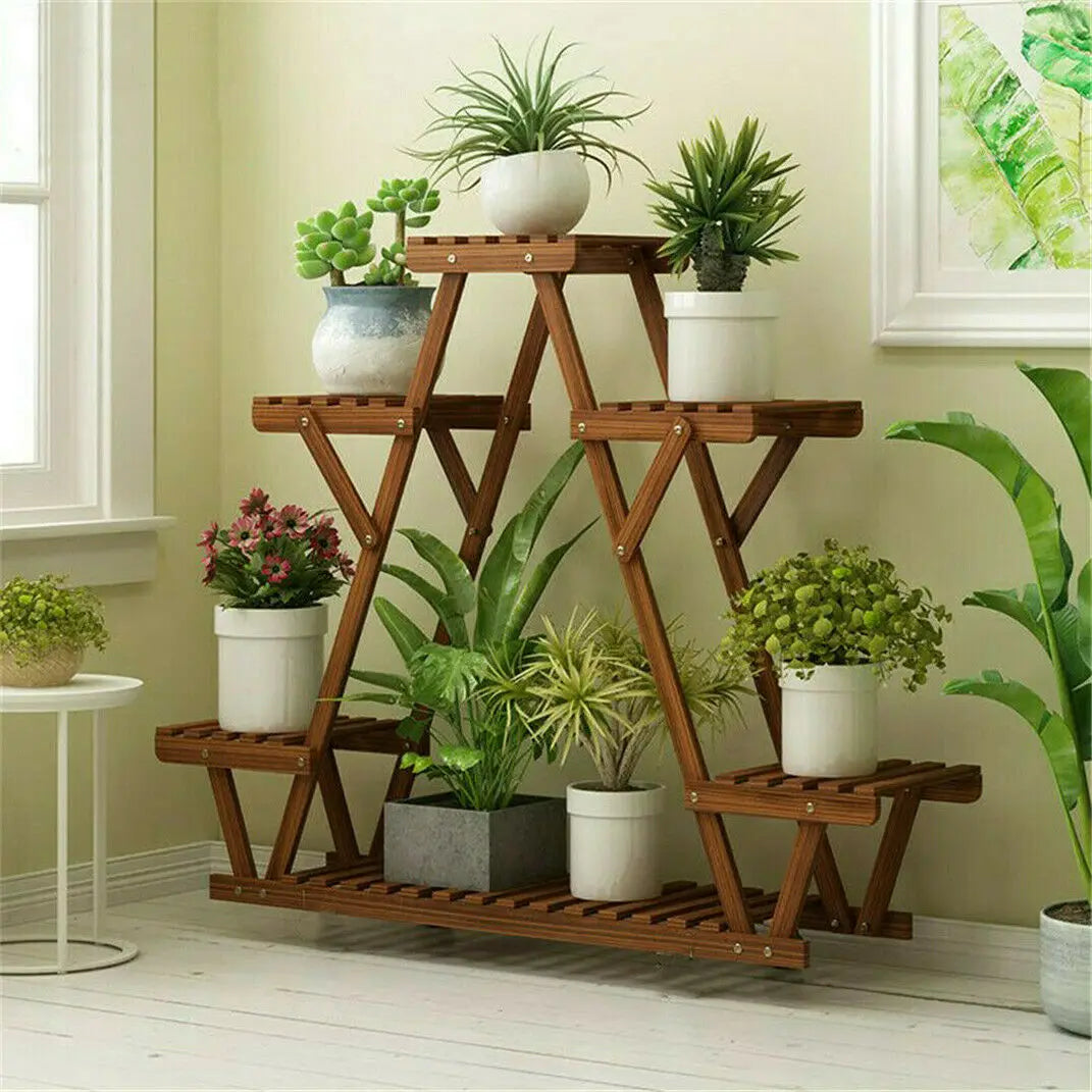 Wisfor 6 Tier Wood Plant Stand Carbonized Triangle Corner Rack