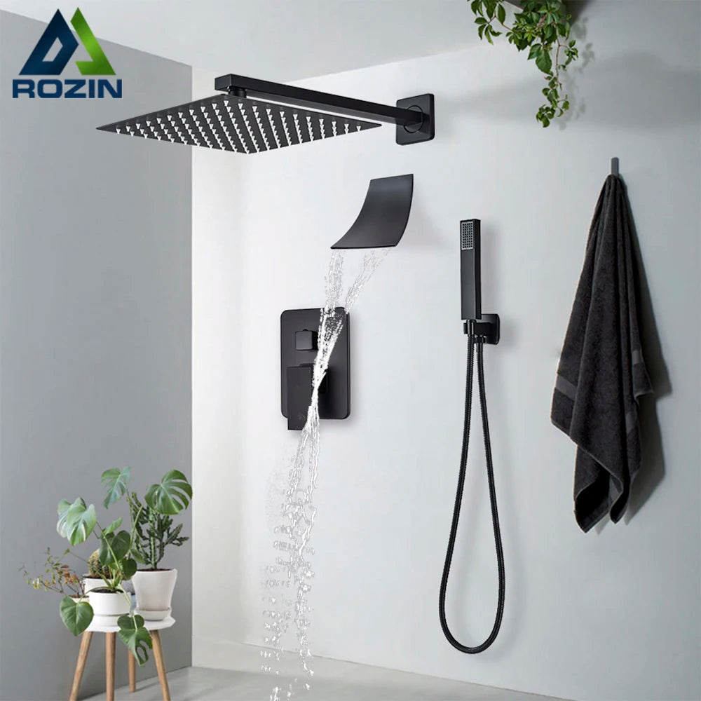 Rozin Wall Mounted Rainfall Shower System With Concealed Mixer Tap