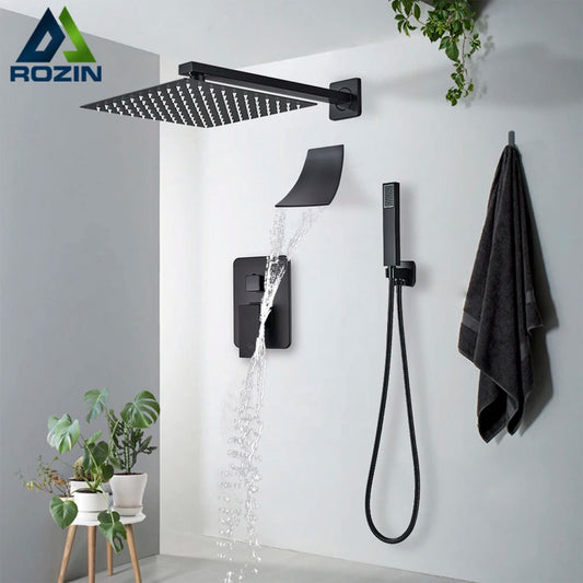 Rozin Wall Mounted Rainfall Shower System With Concealed Mixer Tap