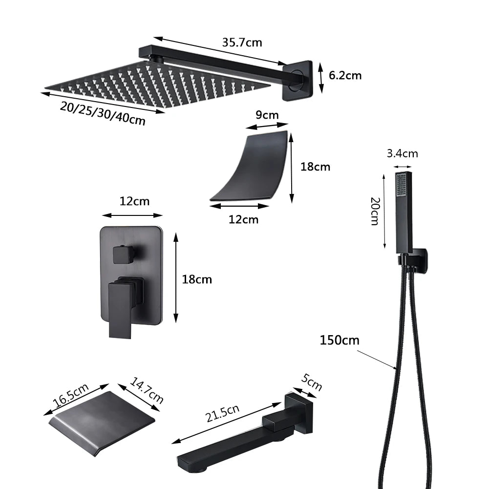 Rozin Wall Mounted Rainfall Shower System With Concealed Mixer Tap