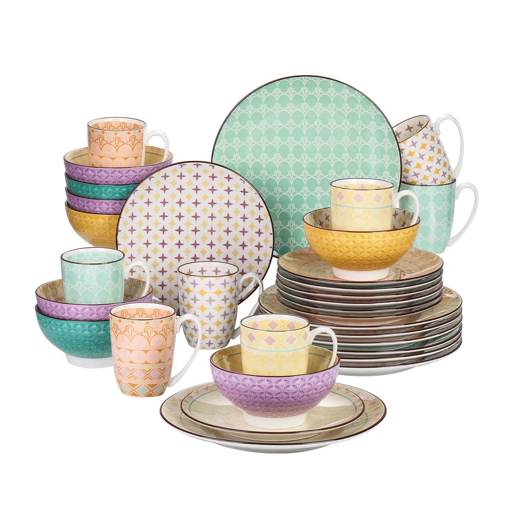 MALACASA Tulip Porcelain Dinnerware Set Dinner Plate Dessert Bowl Mug