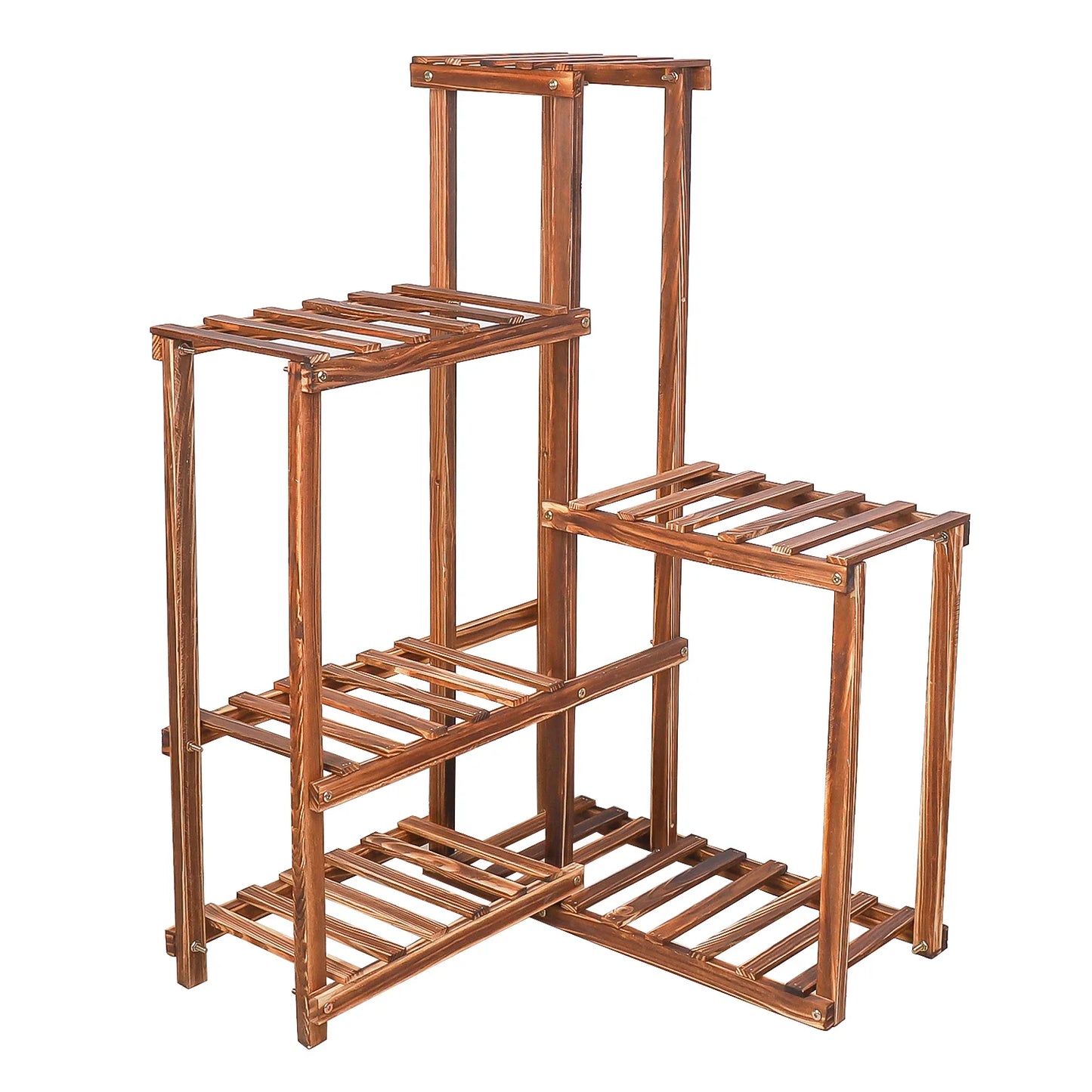 BINGOPAW 6 Tier Wooden Plant Corner Stand Indoor Outdoor Shelf
