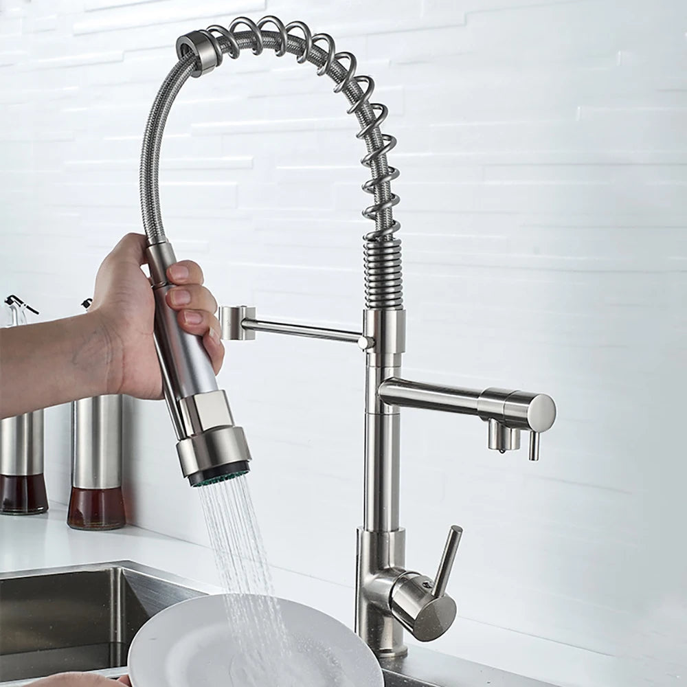 DQOK Dual Handle Pull Down Kitchen Faucet Deck Mounted Water