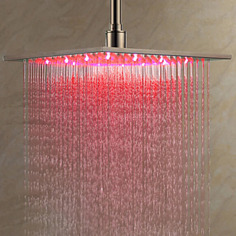 Rozin Square LED Rainfall Shower Head Brass Finish