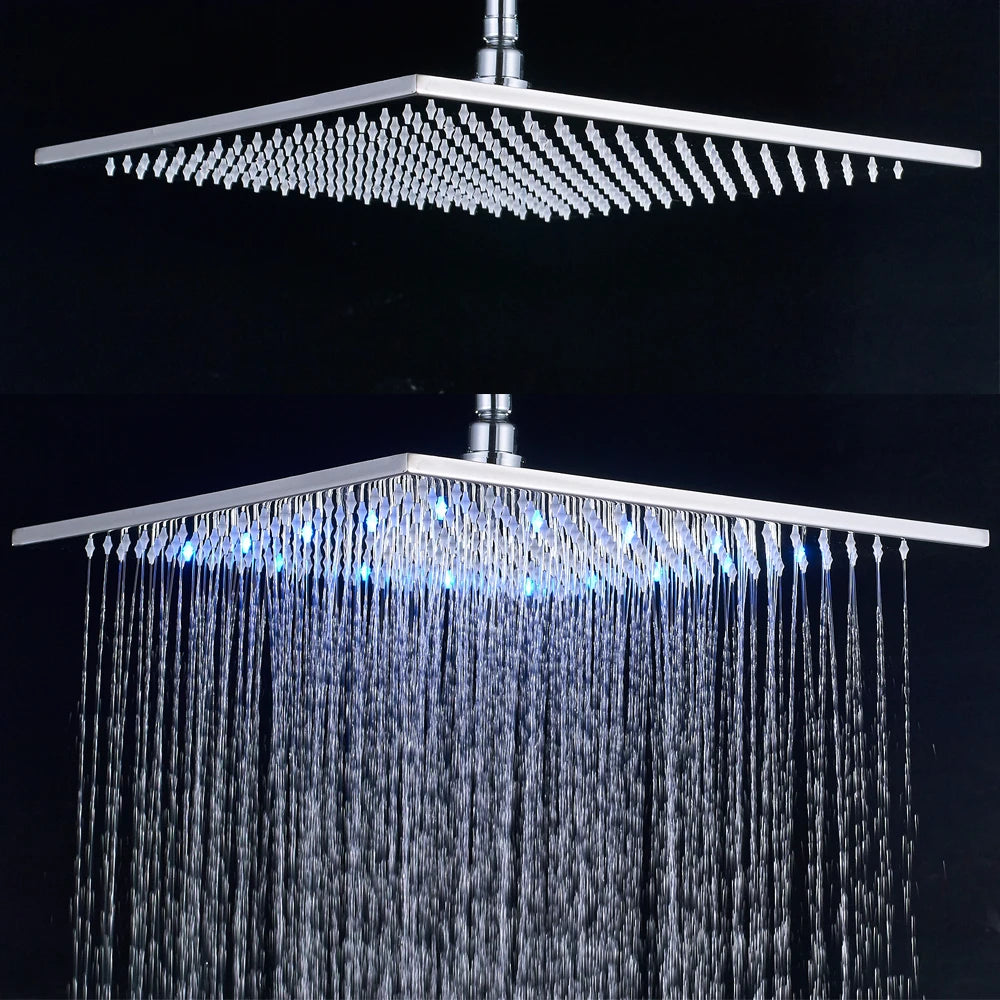 Rozin Square LED Rainfall Shower Head Brass Finish