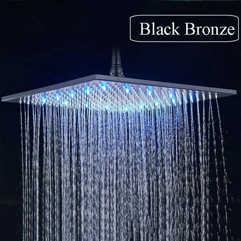 Rozin Square LED Rainfall Shower Head Brass Finish