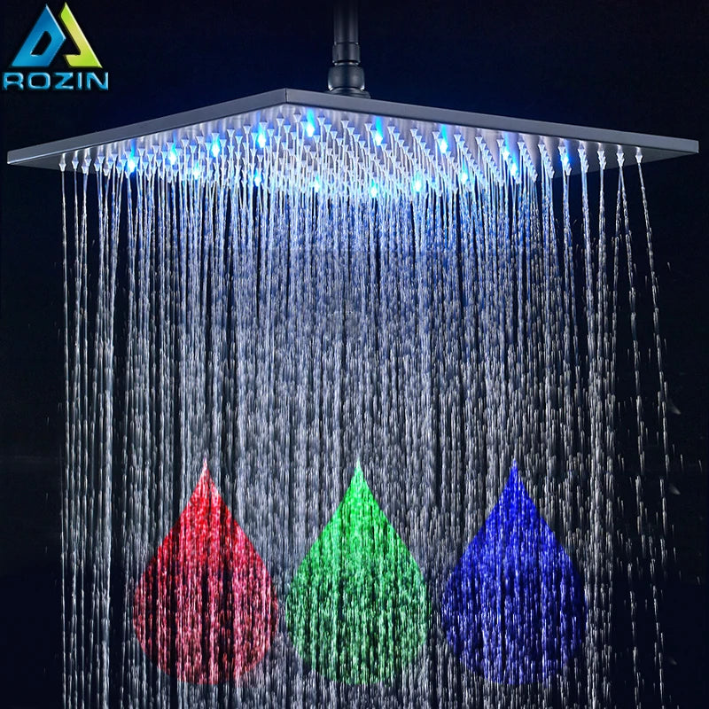 Rozin Square LED Rainfall Shower Head Brass Finish
