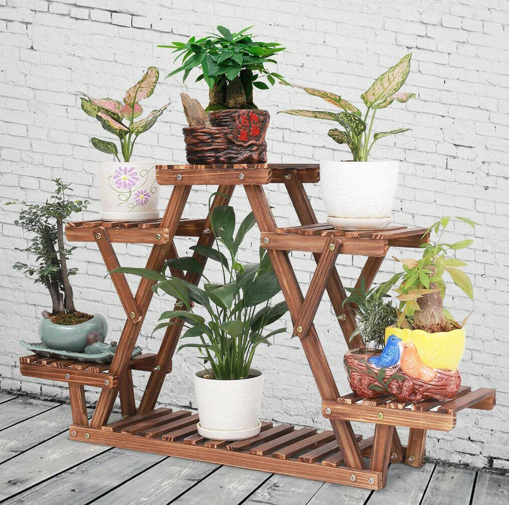 Wisfor 6 Tier Wood Plant Stand Carbonized Triangle Corner Rack