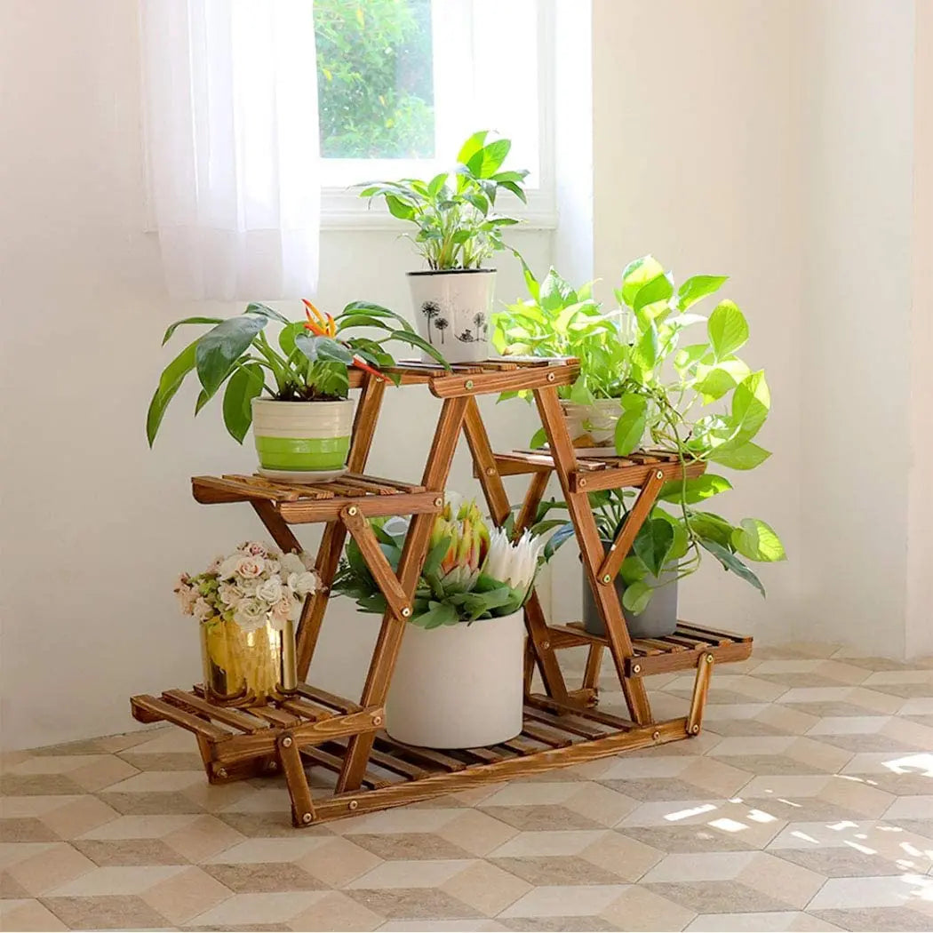 Wisfor 6 Tier Wood Plant Stand Carbonized Triangle Corner Rack