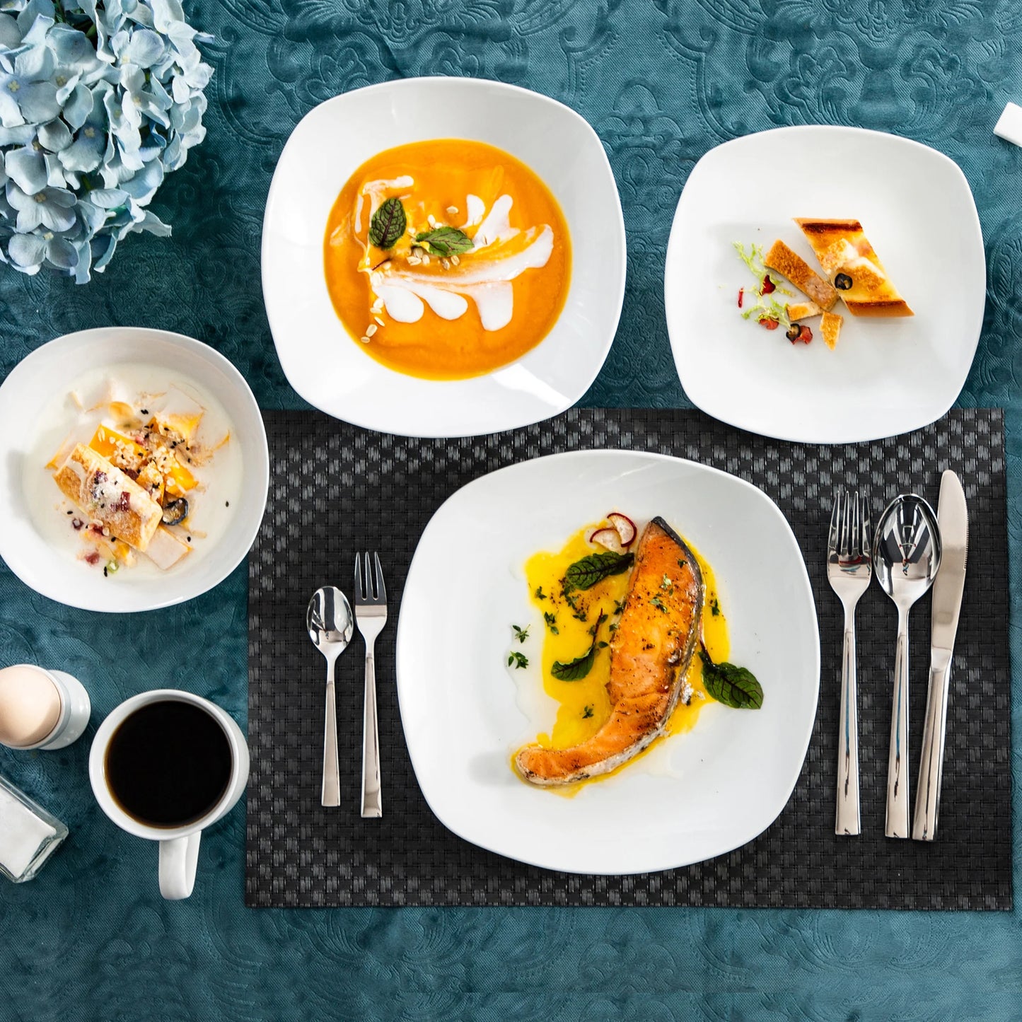 MALACASA Elisa 50 Piece Porcelain Dinnerware Set Service For 6