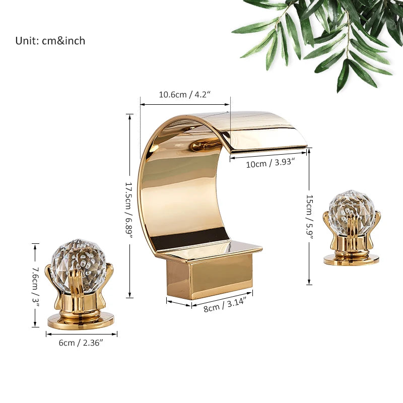 Quyanre Waterfall Bathroom Faucet With Crystal Handle Widespread Hot Cold