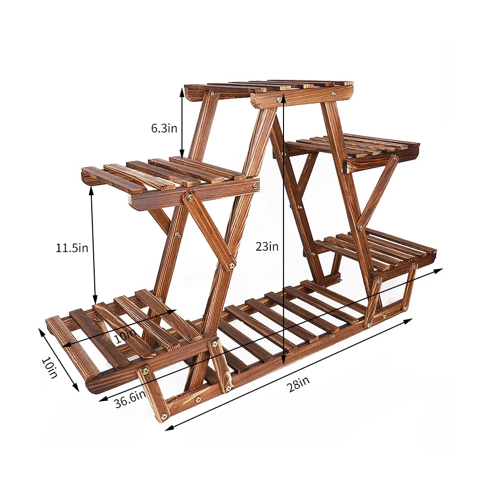Wisfor 6 Tier Wood Plant Stand Carbonized Triangle Corner Rack