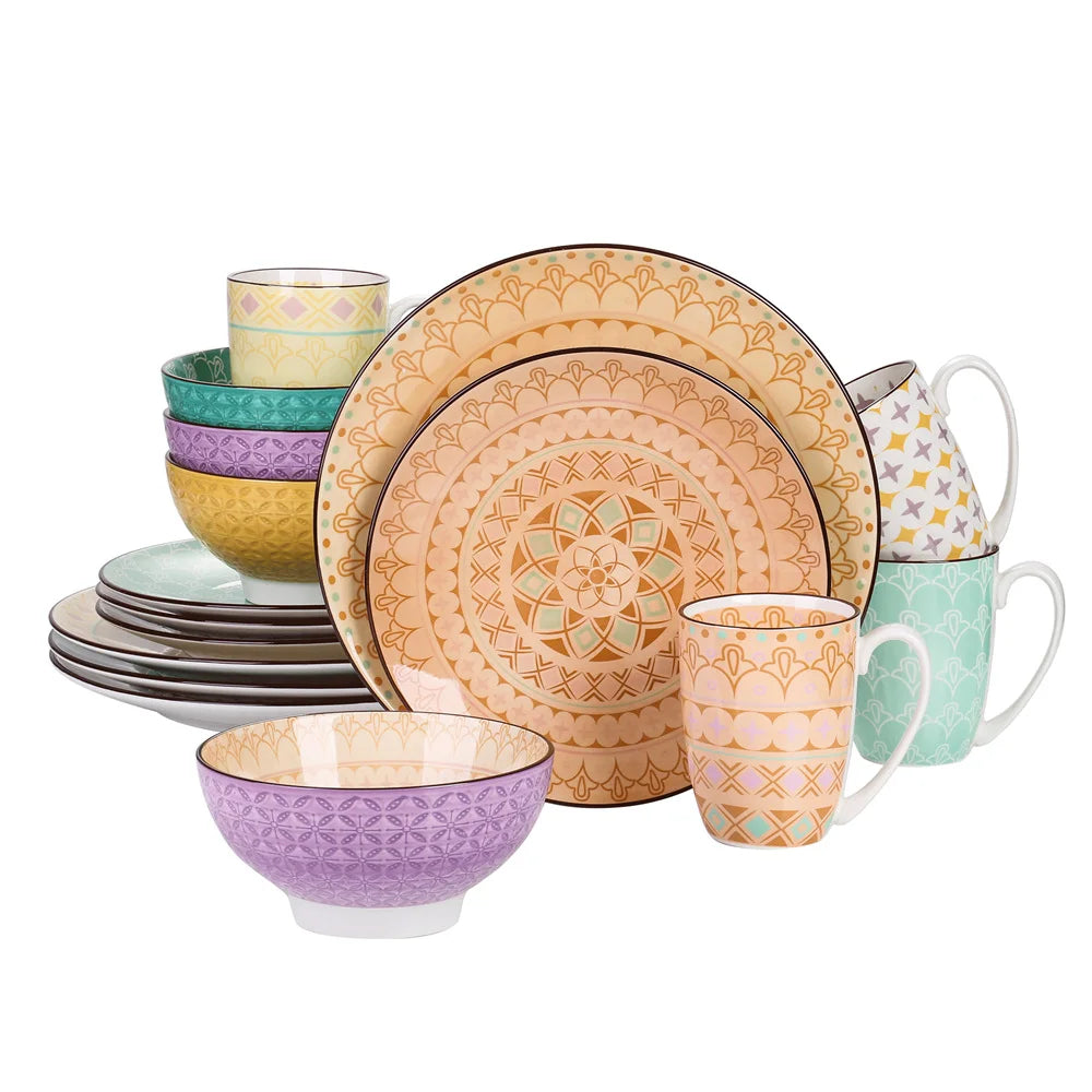 MALACASA Tulip Porcelain Dinnerware Set Dinner Plate Dessert Bowl Mug