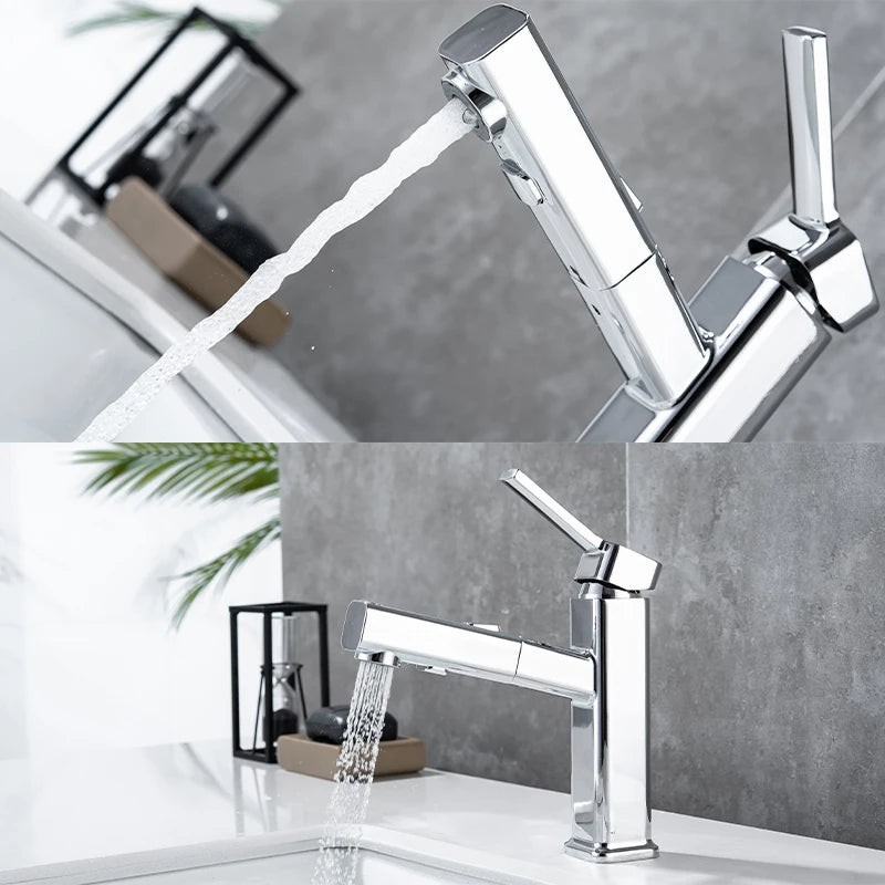 DQOK Modern Pull Out Chrome Brass Bathroom Basin Mixer Faucet