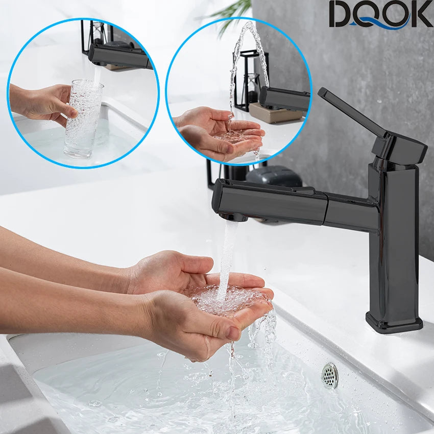 DQOK Modern Pull Out Chrome Brass Bathroom Basin Mixer Faucet