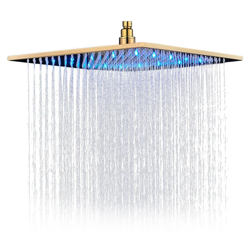 Rozin Square LED Rainfall Shower Head Brass Finish
