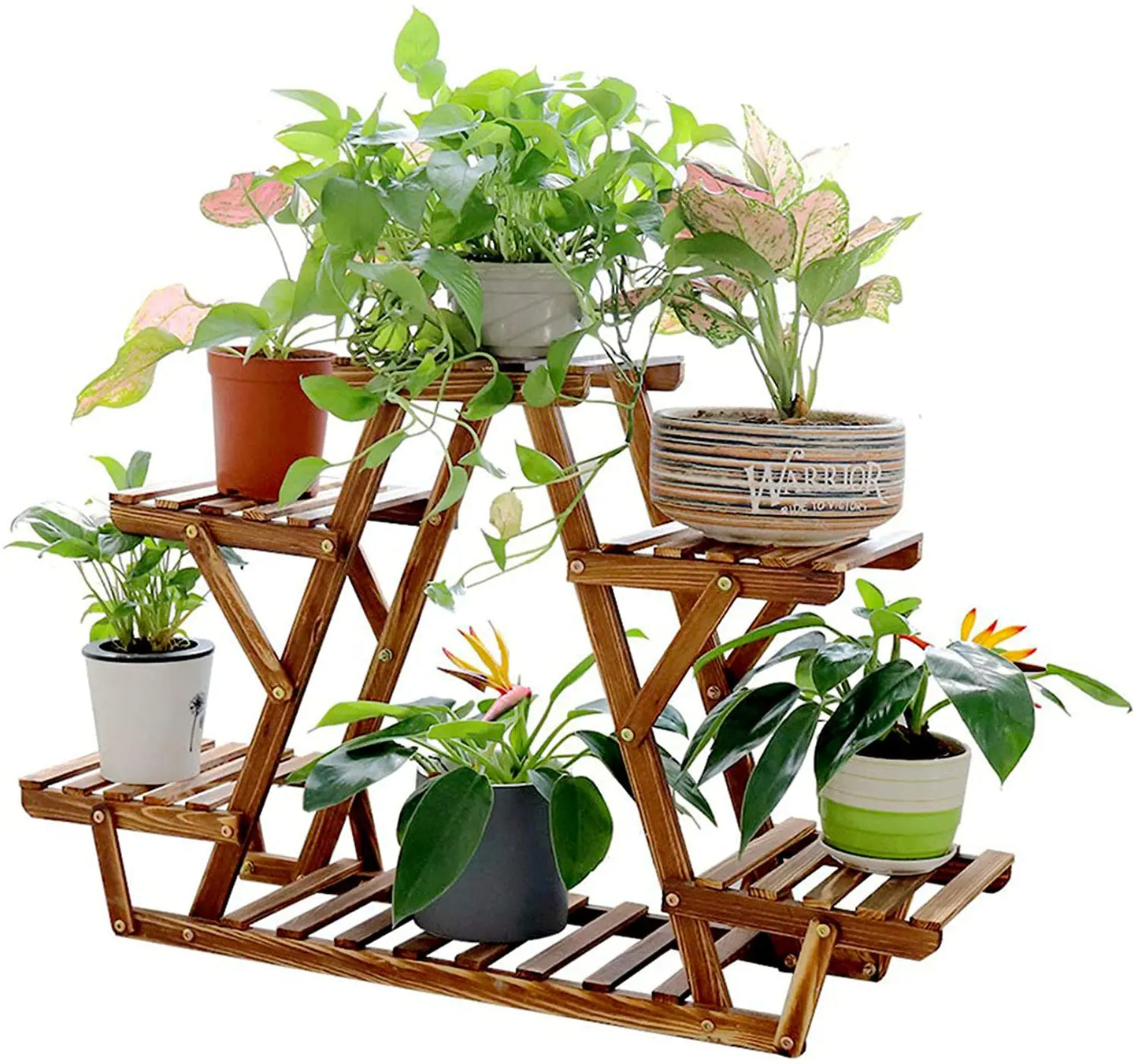 Wisfor 6 Tier Wood Plant Stand Carbonized Triangle Corner Rack