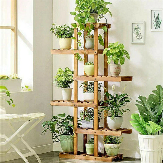 BINGOPAW 6 Tier Wooden Plant Stand Carbonized Wood Bonsai Display