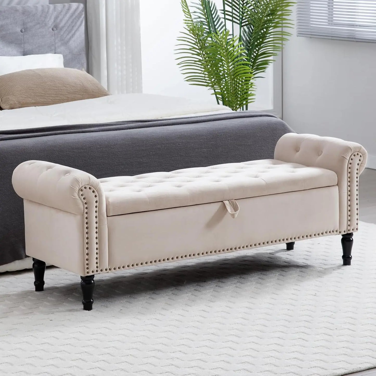 End of Bed Storage Bench Tufted Upholstered Ottoman Benches