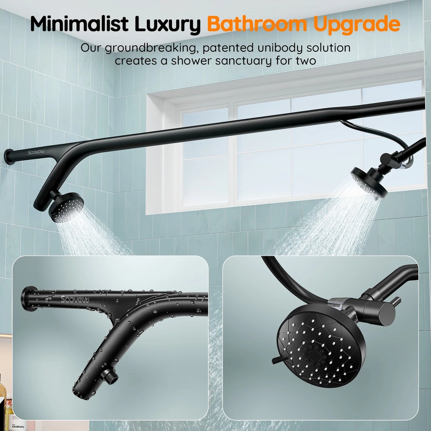Double Shower Head System For Two People Stainless Wall Mounted