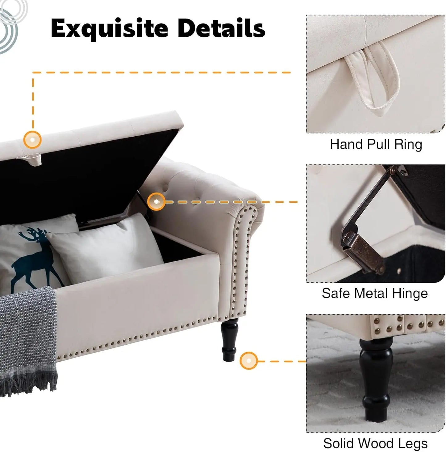 End of Bed Storage Bench Tufted Upholstered Ottoman Benches