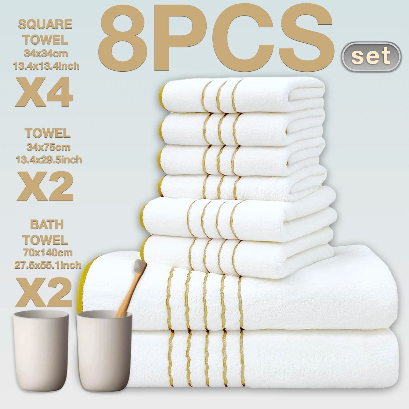 8 Piece Premium Bath Towel Set Hotel Collection Absorbent Quick Dry