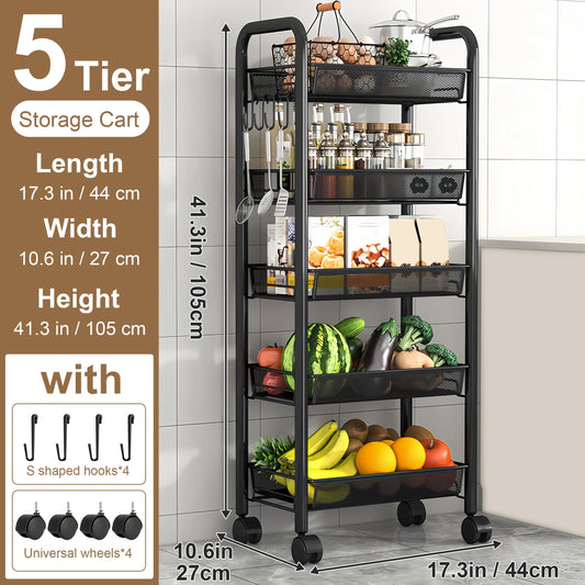 Multilayer Kitchen Storage Cart With Wheels And Stackable Shelves