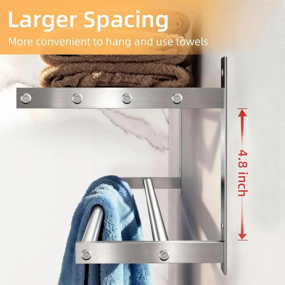 Stainless Steel Wall Mounted Bathroom Shelf Towel Bar Rack