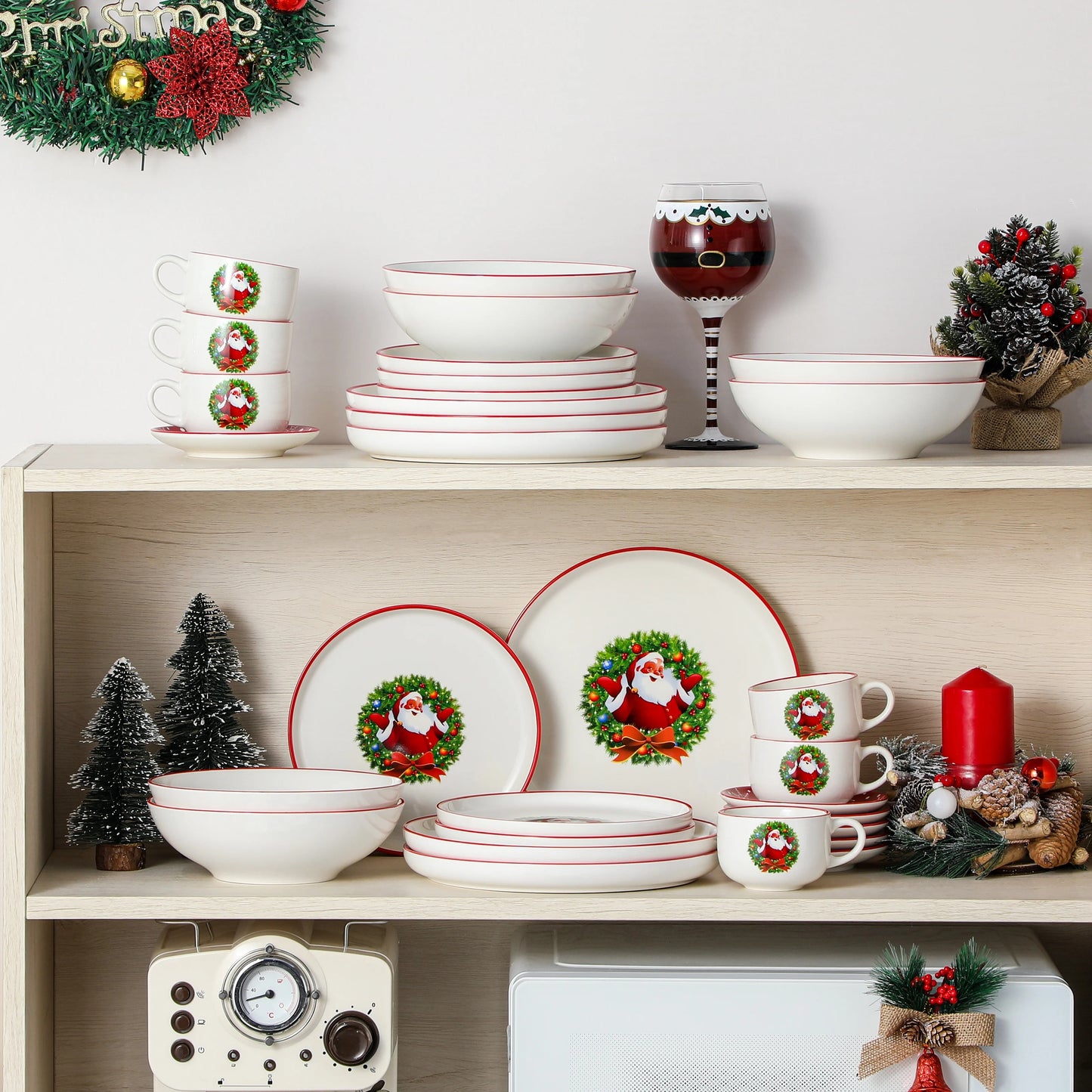 MALACASA Christmas Dinnerware Set Ceramic Plates Bowls Mugs