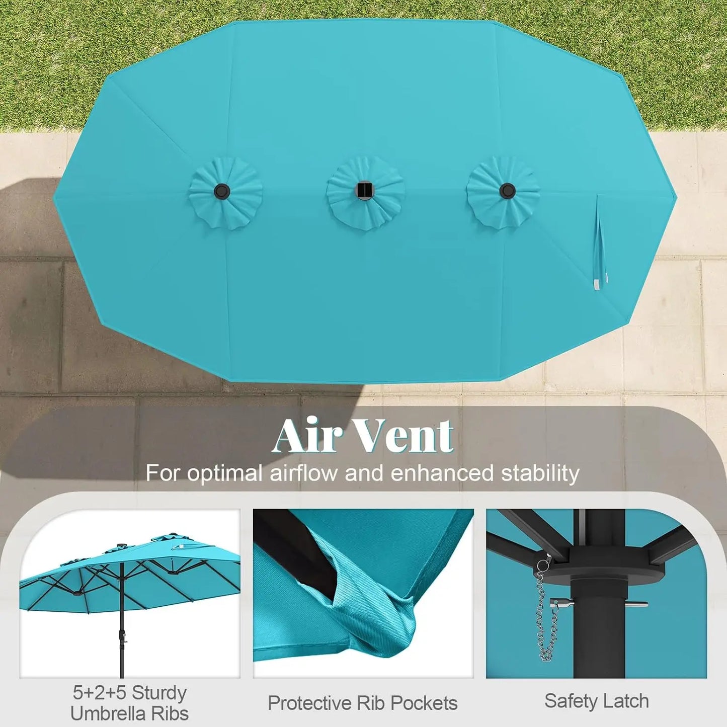 Double Sided Solar Patio Umbrella With LED Lights Outdoor