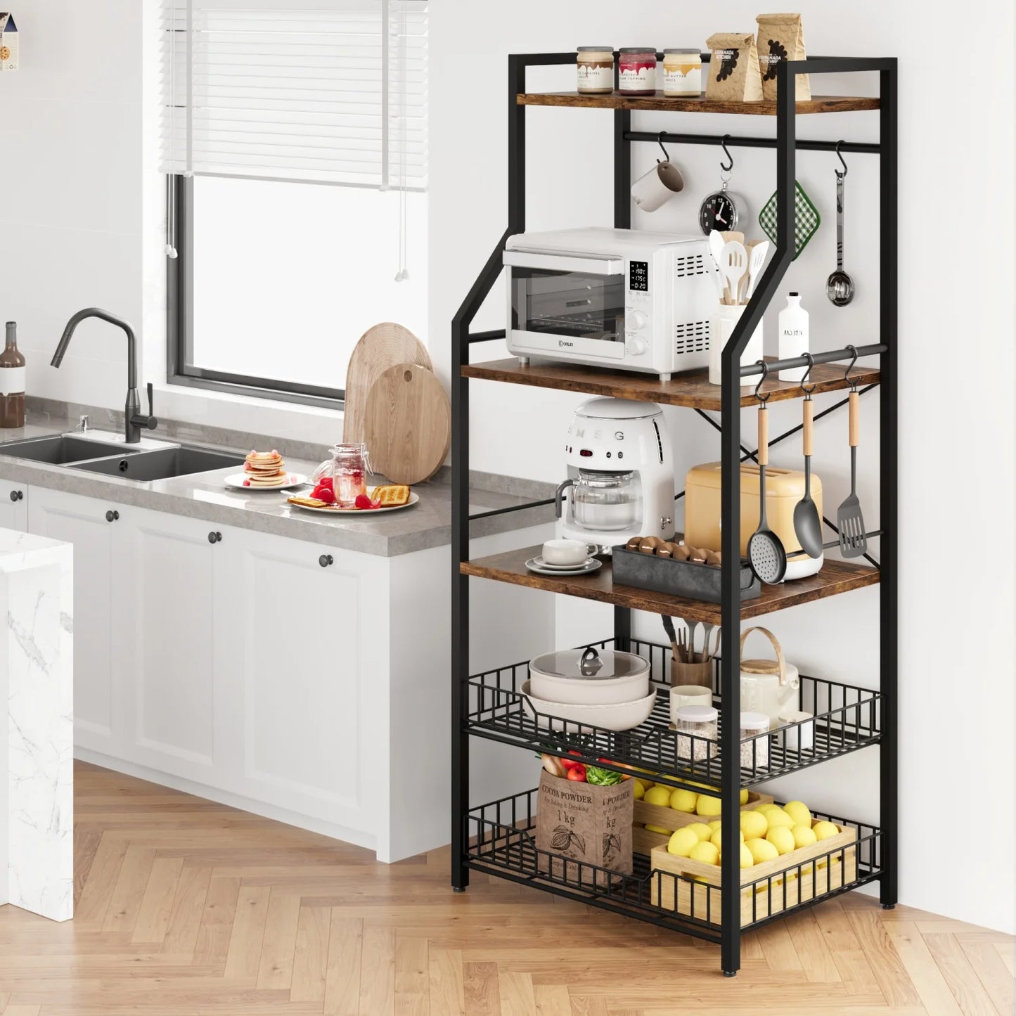 HiMISS Kitchen Bakers Rack Microwave Oven Stand Industrial Wire Baskets