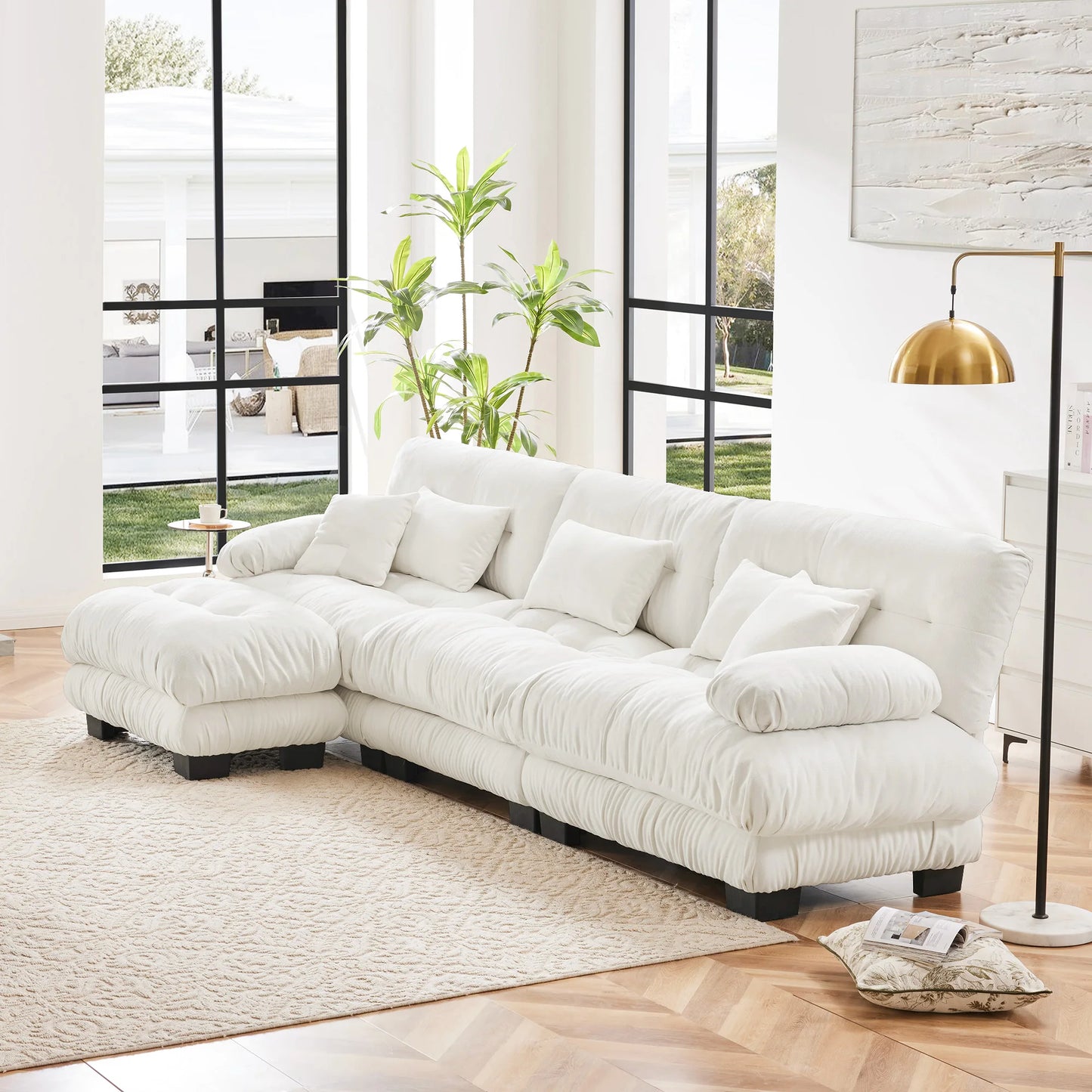 Chenille Modular Sectional Sofa Couch With Ottomans