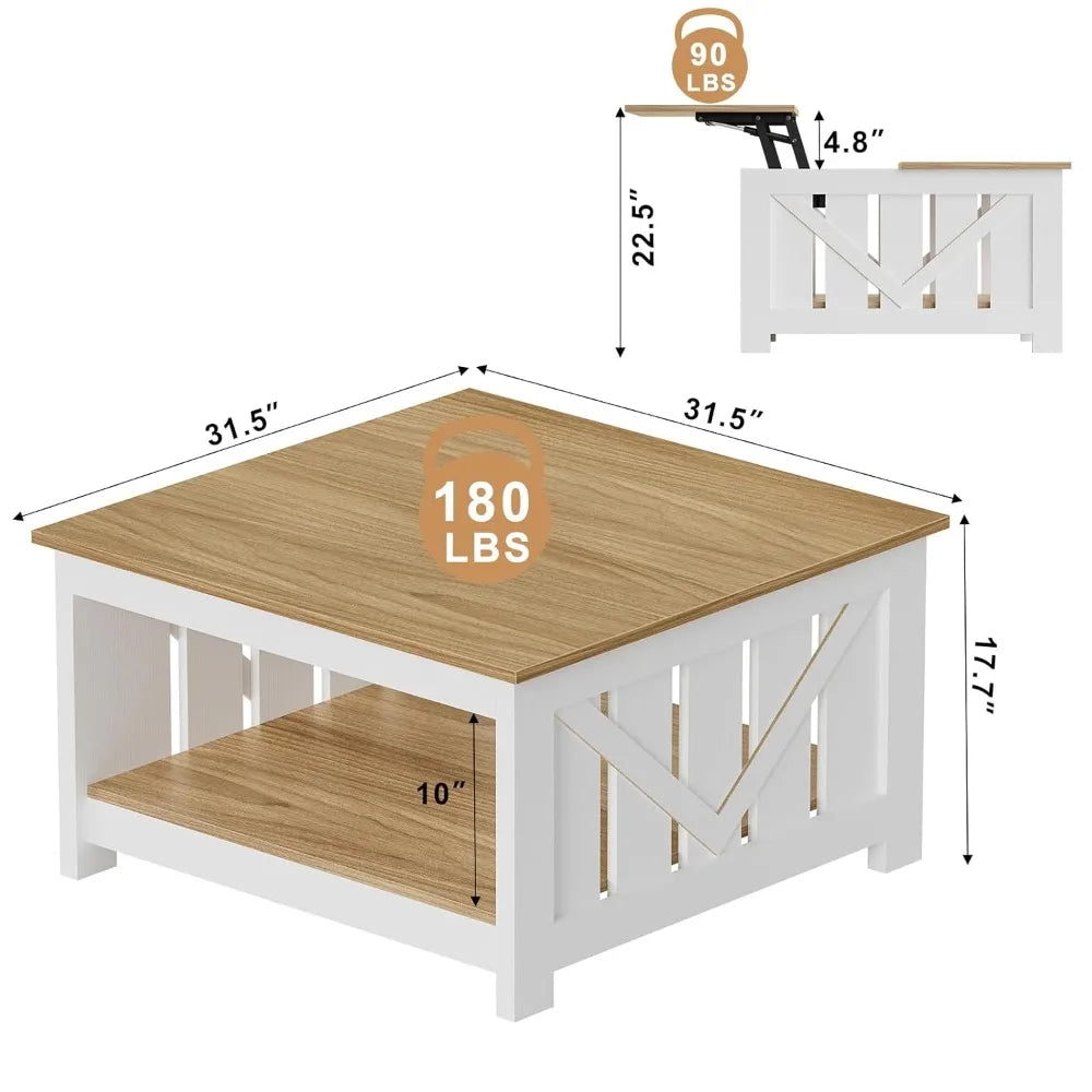 Lift Top Coffee Table With Storage Farmhouse Wood Central Table