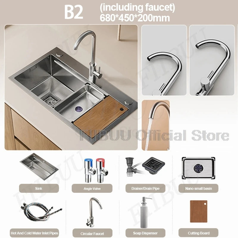 Slofy 304 Stainless Steel Kitchen Sink Undercounter Topmount Single Bowl Faucet